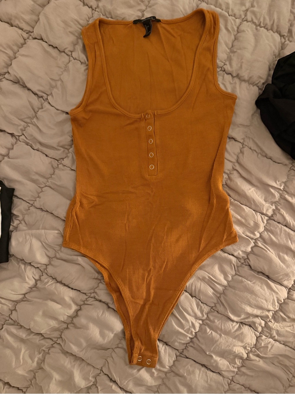 Forever 21 Ribbed Snap-Front Bodysuit in Mustard
